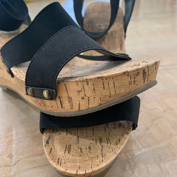 ESPIRIT black espadrille platform slide on wedge cork heel shoes - Picture 12 of 12